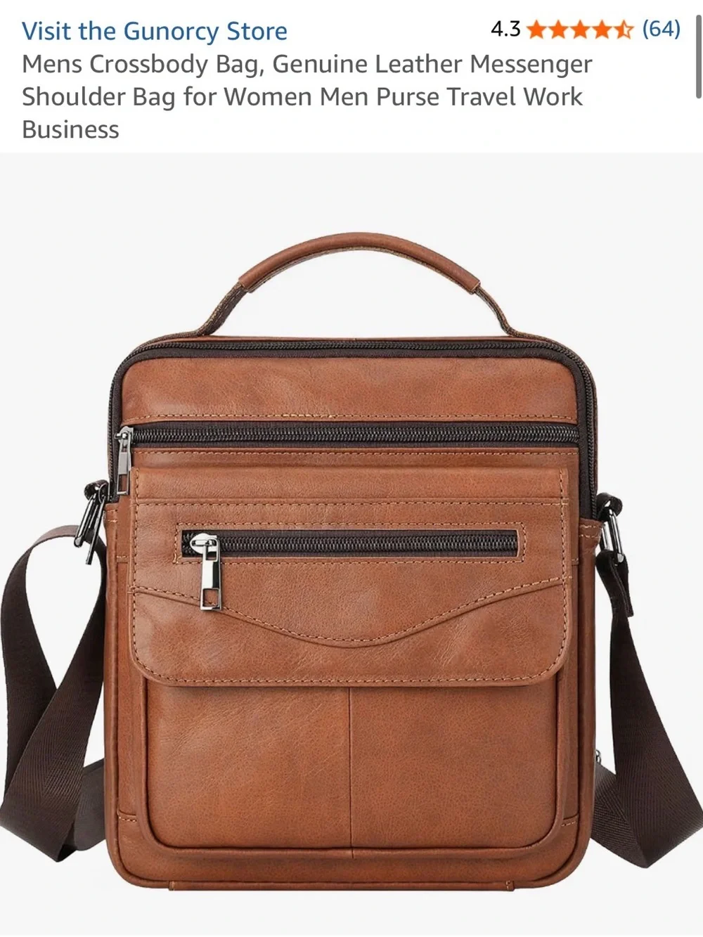 Mens Crossbody Bag, Genuine Leather Messenger Shoulder Bag
